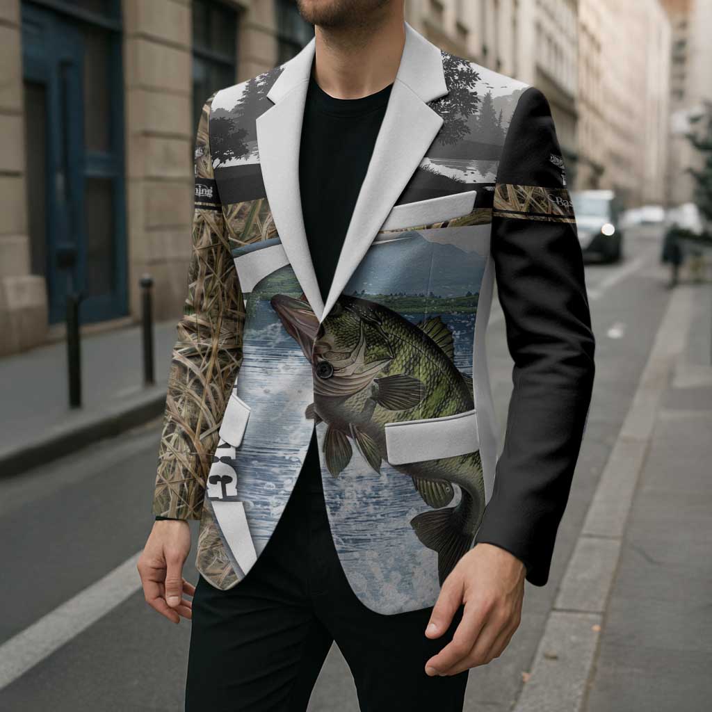 Personalized Largemouth Bass Fishing Blazer with Camo Reeds - Outdoor Angler Design - Wonder Print Shop