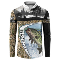 Personalized Largemouth Bass Fishing Button Sweatshirt with Camo Reeds - Outdoor Angler Design - Wonder Print Shop