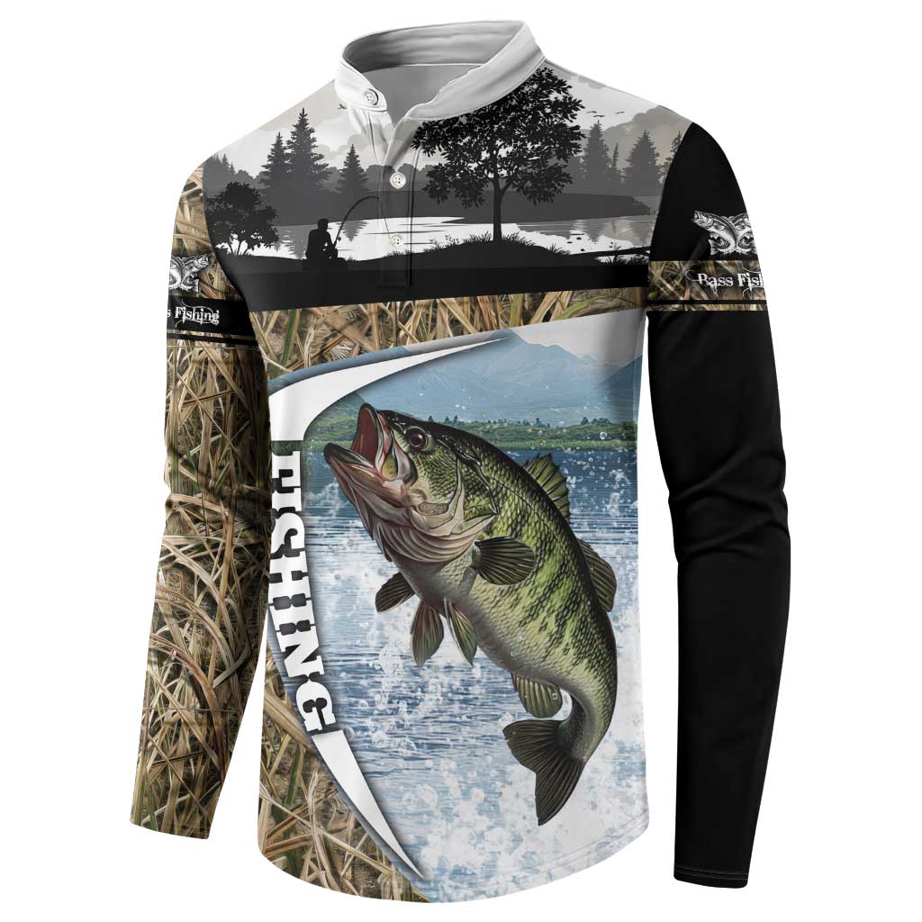 Personalized Largemouth Bass Fishing Button Sweatshirt with Camo Reeds - Outdoor Angler Design - Wonder Print Shop