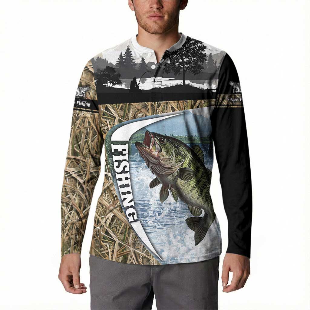 Personalized Largemouth Bass Fishing Button Sweatshirt with Camo Reeds - Outdoor Angler Design - Wonder Print Shop