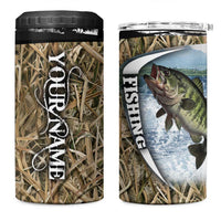 Personalized Largemouth Bass Fishing 4 in 1 Can Cooler Tumbler with Camo Reeds - Outdoor Angler Design - Wonder Print Shop