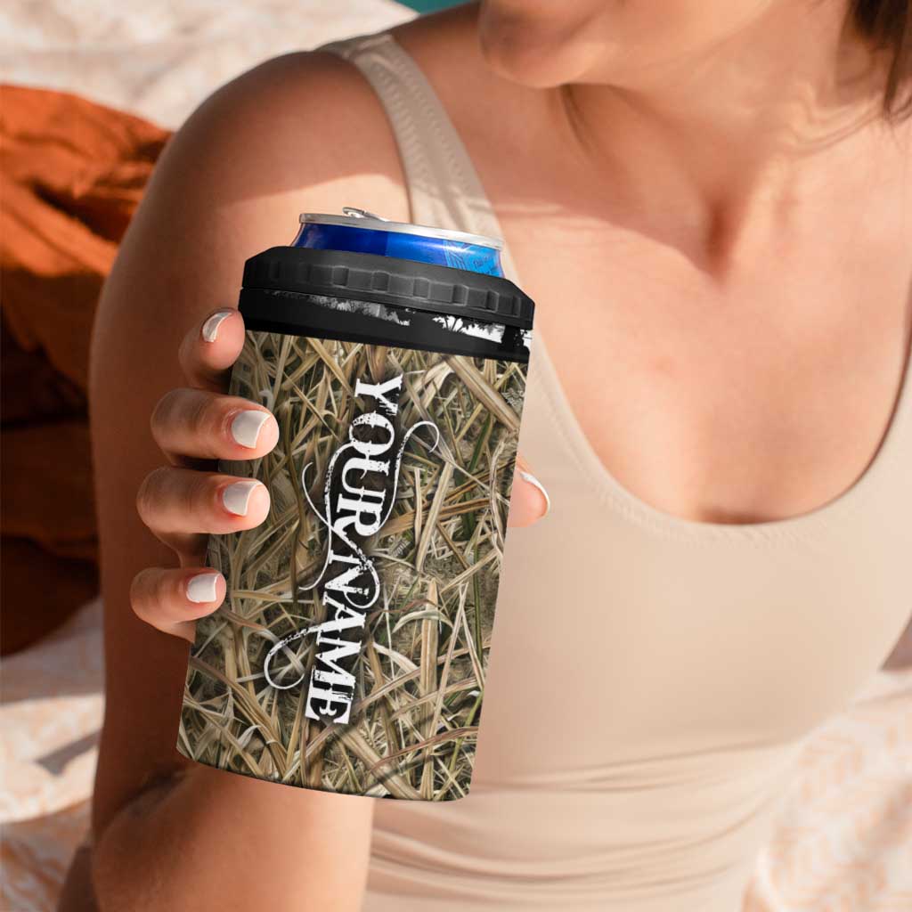 Personalized Largemouth Bass Fishing 4 in 1 Can Cooler Tumbler with Camo Reeds - Outdoor Angler Design - Wonder Print Shop