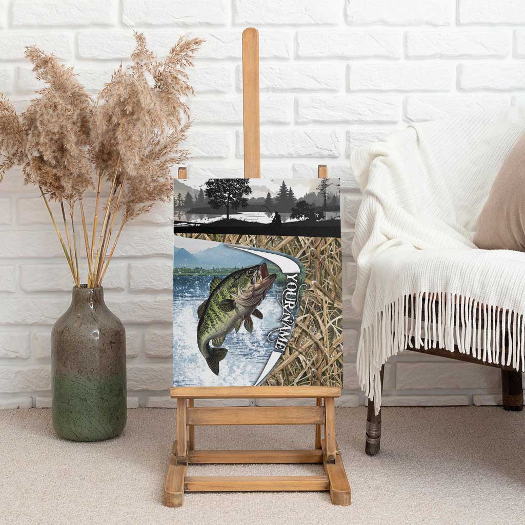 Personalized Largemouth Bass Fishing Canvas Wall Art with Camo Reeds - Outdoor Angler Design - Wonder Print Shop