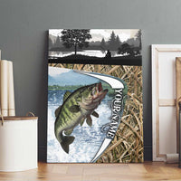 Personalized Largemouth Bass Fishing Canvas Wall Art with Camo Reeds - Outdoor Angler Design - Wonder Print Shop