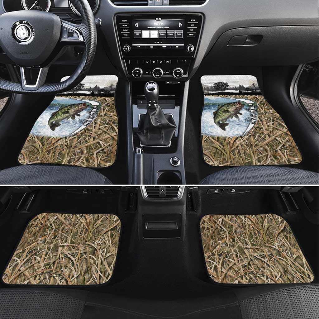 Personalized Largemouth Bass Fishing Car Mats with Camo Reeds - Outdoor Angler Design - Wonder Print Shop