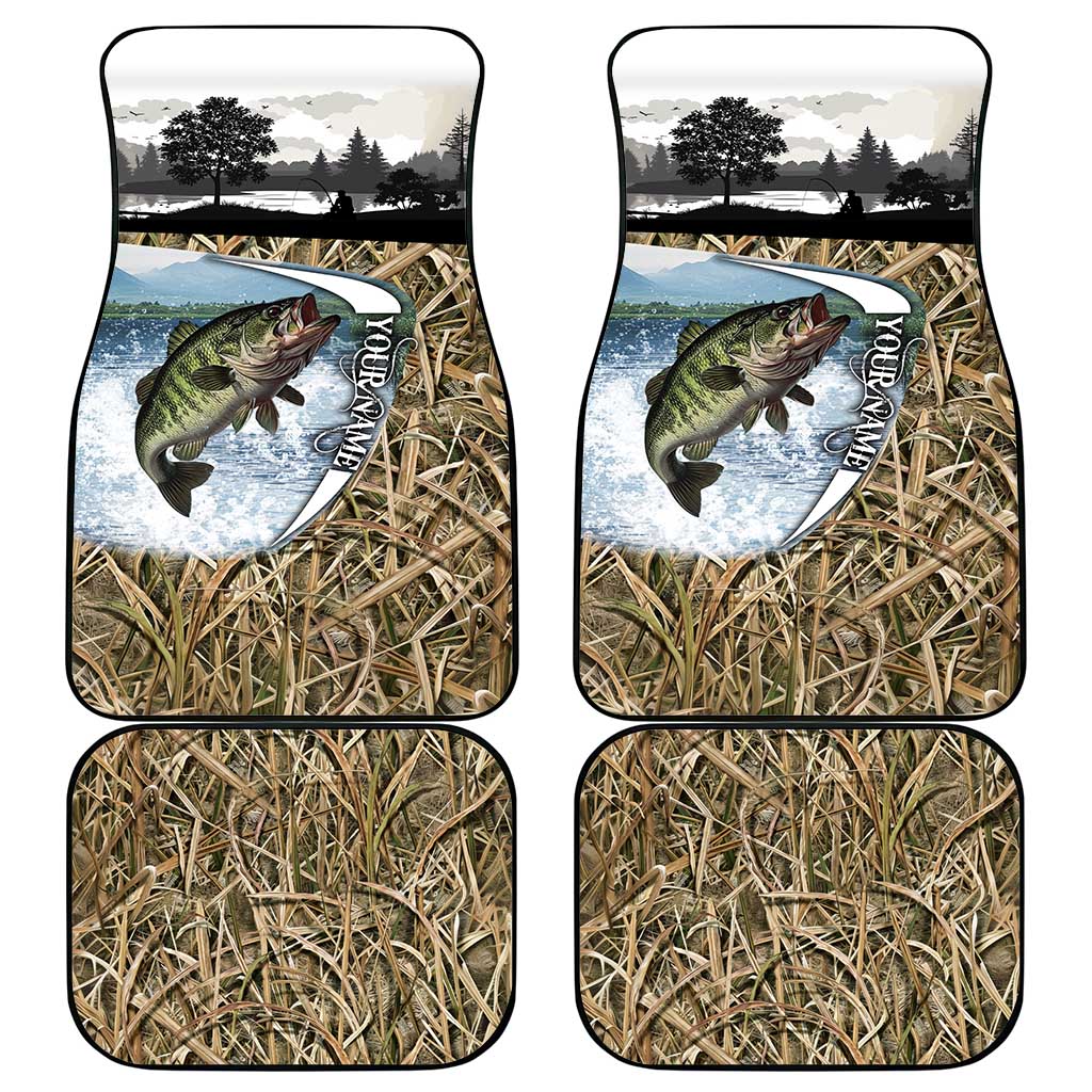 Personalized Largemouth Bass Fishing Car Mats with Camo Reeds - Outdoor Angler Design - Wonder Print Shop