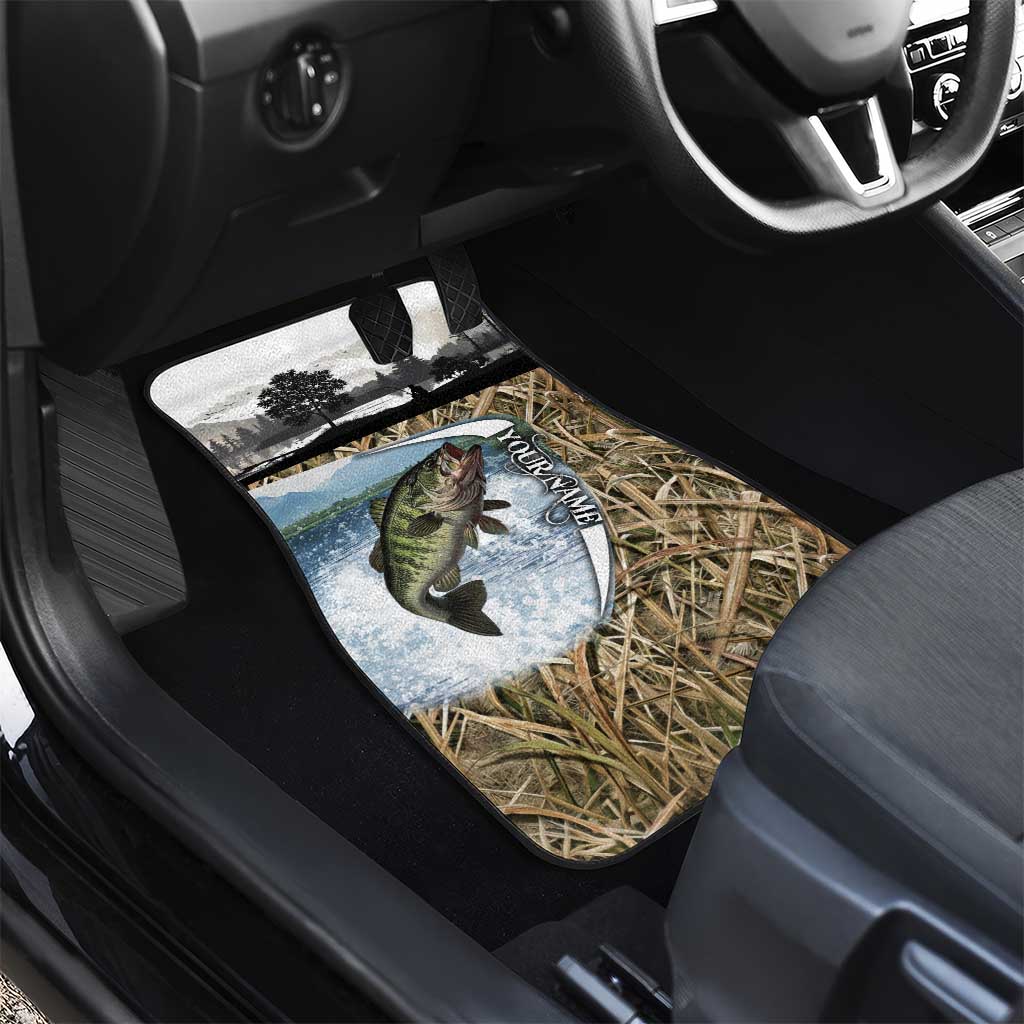 Personalized Largemouth Bass Fishing Car Mats with Camo Reeds - Outdoor Angler Design - Wonder Print Shop