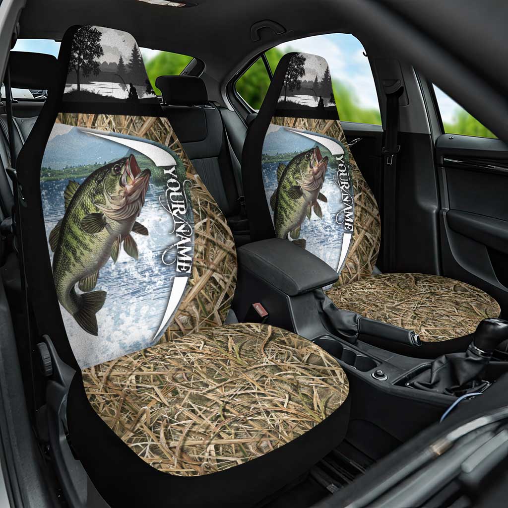 Personalized Largemouth Bass Fishing Car Seat Cover with Camo Reeds - Outdoor Angler Design - Wonder Print Shop