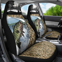 Personalized Largemouth Bass Fishing Car Seat Cover with Camo Reeds - Outdoor Angler Design - Wonder Print Shop