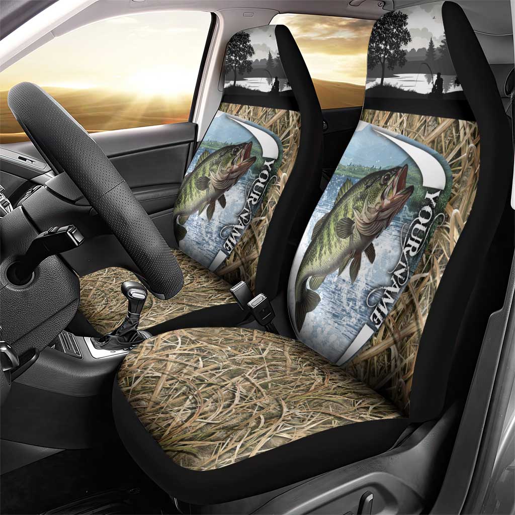 Personalized Largemouth Bass Fishing Car Seat Cover with Camo Reeds - Outdoor Angler Design - Wonder Print Shop