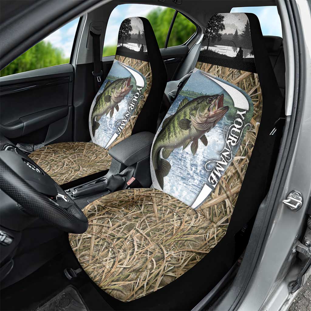 Personalized Largemouth Bass Fishing Car Seat Cover with Camo Reeds - Outdoor Angler Design - Wonder Print Shop