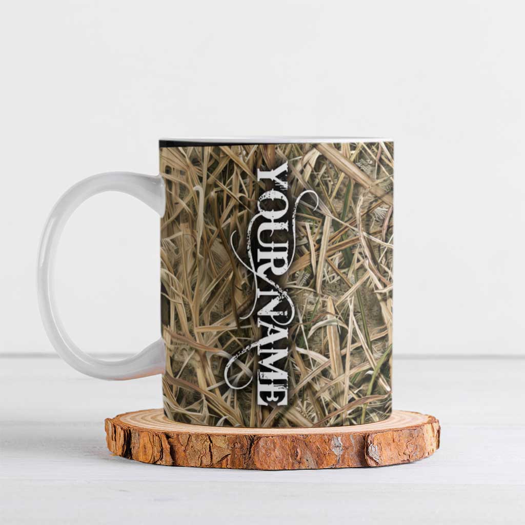 Personalized Largemouth Bass Fishing Ceramic Mug with Camo Reeds - Outdoor Angler Design - Wonder Print Shop