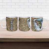 Personalized Largemouth Bass Fishing Ceramic Mug with Camo Reeds - Outdoor Angler Design - Wonder Print Shop