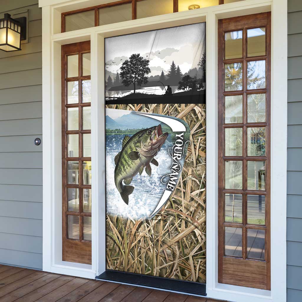 Personalized Largemouth Bass Fishing Door Cover with Camo Reeds - Outdoor Angler Design - Wonder Print Shop