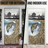 Personalized Largemouth Bass Fishing Door Cover with Camo Reeds - Outdoor Angler Design - Wonder Print Shop