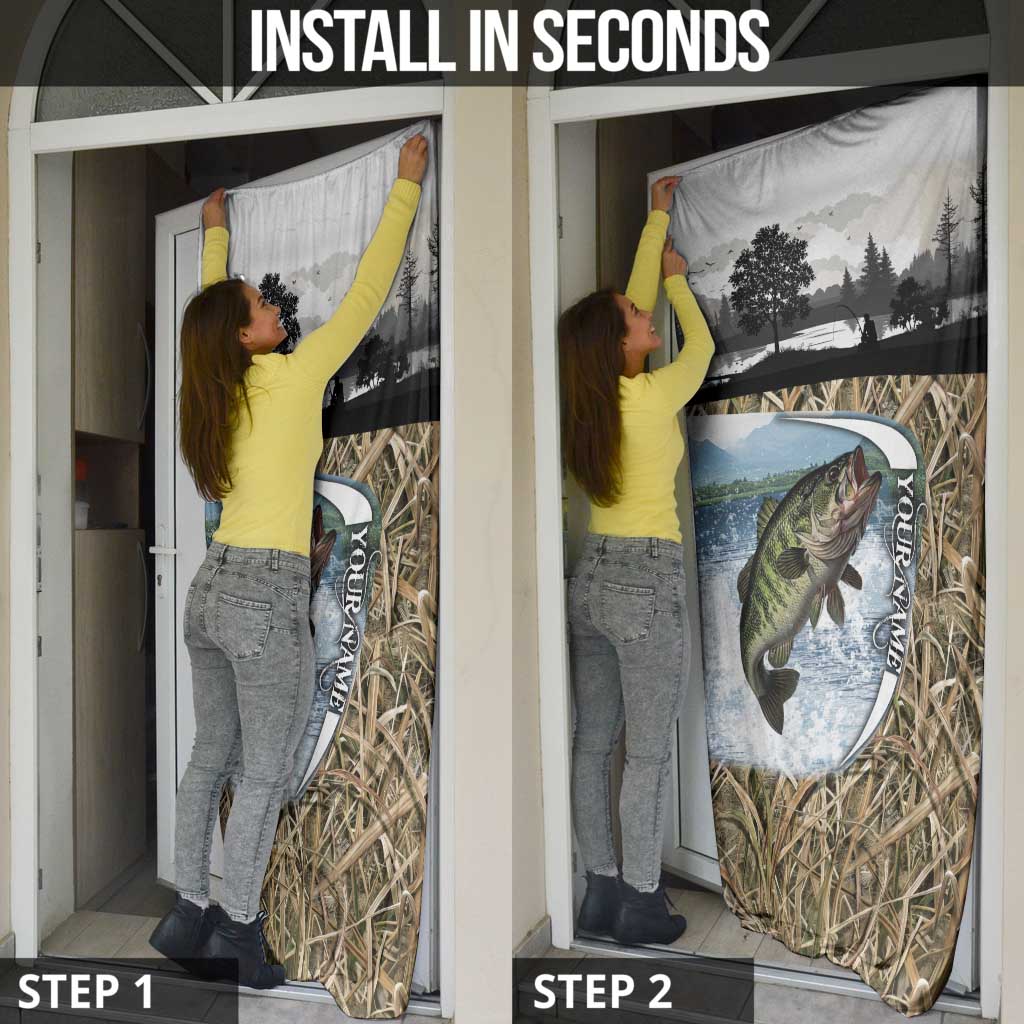 Personalized Largemouth Bass Fishing Door Cover with Camo Reeds - Outdoor Angler Design - Wonder Print Shop