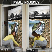 Personalized Largemouth Bass Fishing Door Cover with Camo Reeds - Outdoor Angler Design - Wonder Print Shop