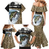 Personalized Largemouth Bass Fishing Family Matching Mermaid Dress and Hawaiian Shirt with Camo Reeds - Outdoor Angler Design - Wonder Print Shop
