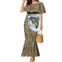 Personalized Largemouth Bass Fishing Family Matching Mermaid Dress and Hawaiian Shirt with Camo Reeds - Outdoor Angler Design - Wonder Print Shop