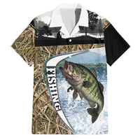 Personalized Largemouth Bass Fishing Family Matching Off Shoulder Maxi Dress and Hawaiian Shirt with Camo Reeds - Outdoor Angler Design - Wonder Print Shop