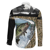 Personalized Largemouth Bass Fishing Family Matching Off Shoulder Maxi Dress and Hawaiian Shirt with Camo Reeds - Outdoor Angler Design - Wonder Print Shop