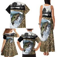 Personalized Largemouth Bass Fishing Family Matching Tank Maxi Dress and Hawaiian Shirt with Camo Reeds - Outdoor Angler Design - Wonder Print Shop
