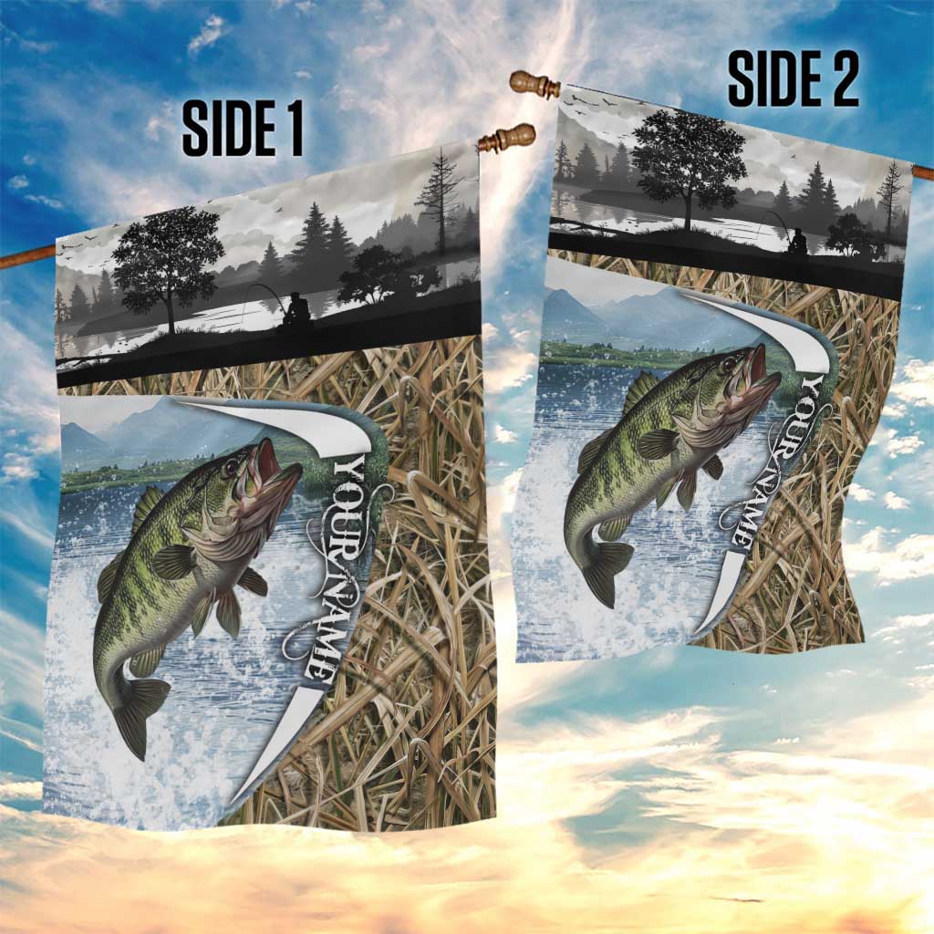 Personalized Largemouth Bass Fishing Garden Flag with Camo Reeds - Outdoor Angler Design - Wonder Print Shop