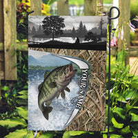 Personalized Largemouth Bass Fishing Garden Flag with Camo Reeds - Outdoor Angler Design - Wonder Print Shop