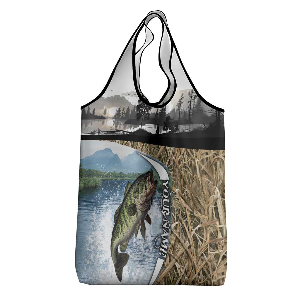 Personalized Largemouth Bass Fishing Grocery Bag with Camo Reeds - Outdoor Angler Design - Wonder Print Shop