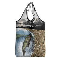 Personalized Largemouth Bass Fishing Grocery Bag with Camo Reeds - Outdoor Angler Design - Wonder Print Shop