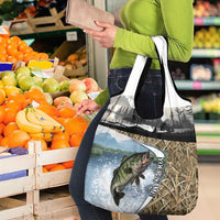 Personalized Largemouth Bass Fishing Grocery Bag with Camo Reeds - Outdoor Angler Design - Wonder Print Shop