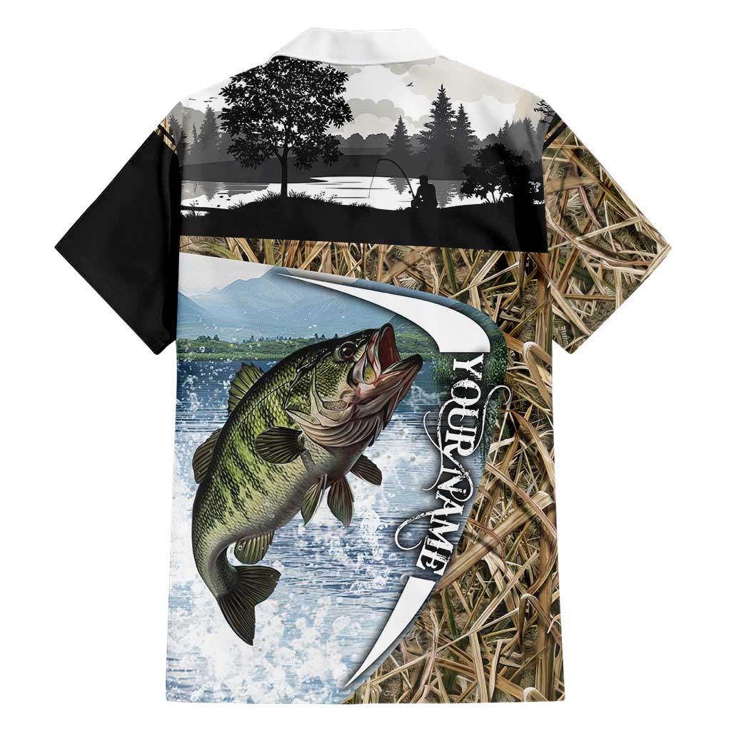Personalized Largemouth Bass Fishing Hawaiian Shirt with Camo Reeds - Outdoor Angler Design - Wonder Print Shop