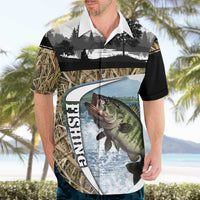 Personalized Largemouth Bass Fishing Hawaiian Shirt with Camo Reeds - Outdoor Angler Design - Wonder Print Shop