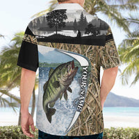 Personalized Largemouth Bass Fishing Hawaiian Shirt with Camo Reeds - Outdoor Angler Design - Wonder Print Shop