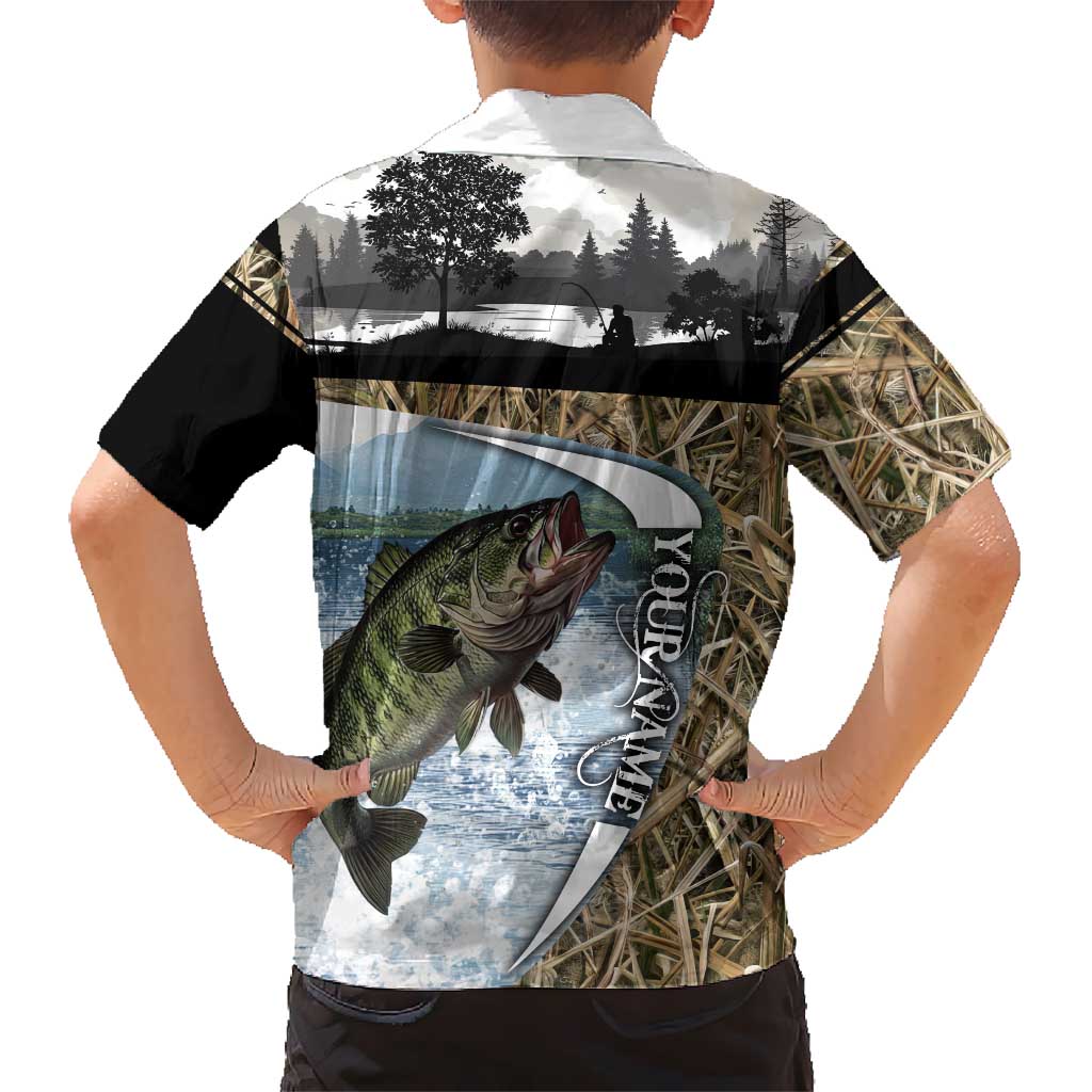 Personalized Largemouth Bass Fishing Hawaiian Shirt with Camo Reeds - Outdoor Angler Design - Wonder Print Shop