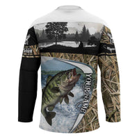 Personalized Largemouth Bass Fishing Hockey Jersey with Camo Reeds - Outdoor Angler Design - Wonder Print Shop