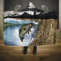 Personalized Largemouth Bass Fishing Hooded Blanket with Camo Reeds - Outdoor Angler Design - Wonder Print Shop