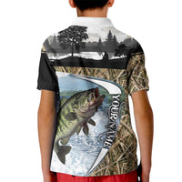 Personalized Largemouth Bass Fishing Kid Polo Shirt with Camo Reeds - Outdoor Angler Design - Wonder Print Shop