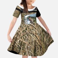 Personalized Largemouth Bass Fishing Kid Short Sleeve Dress with Camo Reeds - Outdoor Angler Design - Wonder Print Shop