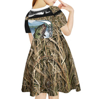 Personalized Largemouth Bass Fishing Kid Short Sleeve Dress with Camo Reeds - Outdoor Angler Design - Wonder Print Shop
