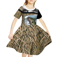 Personalized Largemouth Bass Fishing Kid Short Sleeve Dress with Camo Reeds - Outdoor Angler Design - Wonder Print Shop