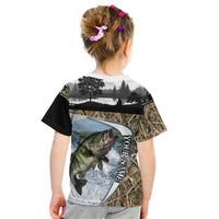 Personalized Largemouth Bass Fishing Kid T Shirt with Camo Reeds - Outdoor Angler Design - Wonder Print Shop