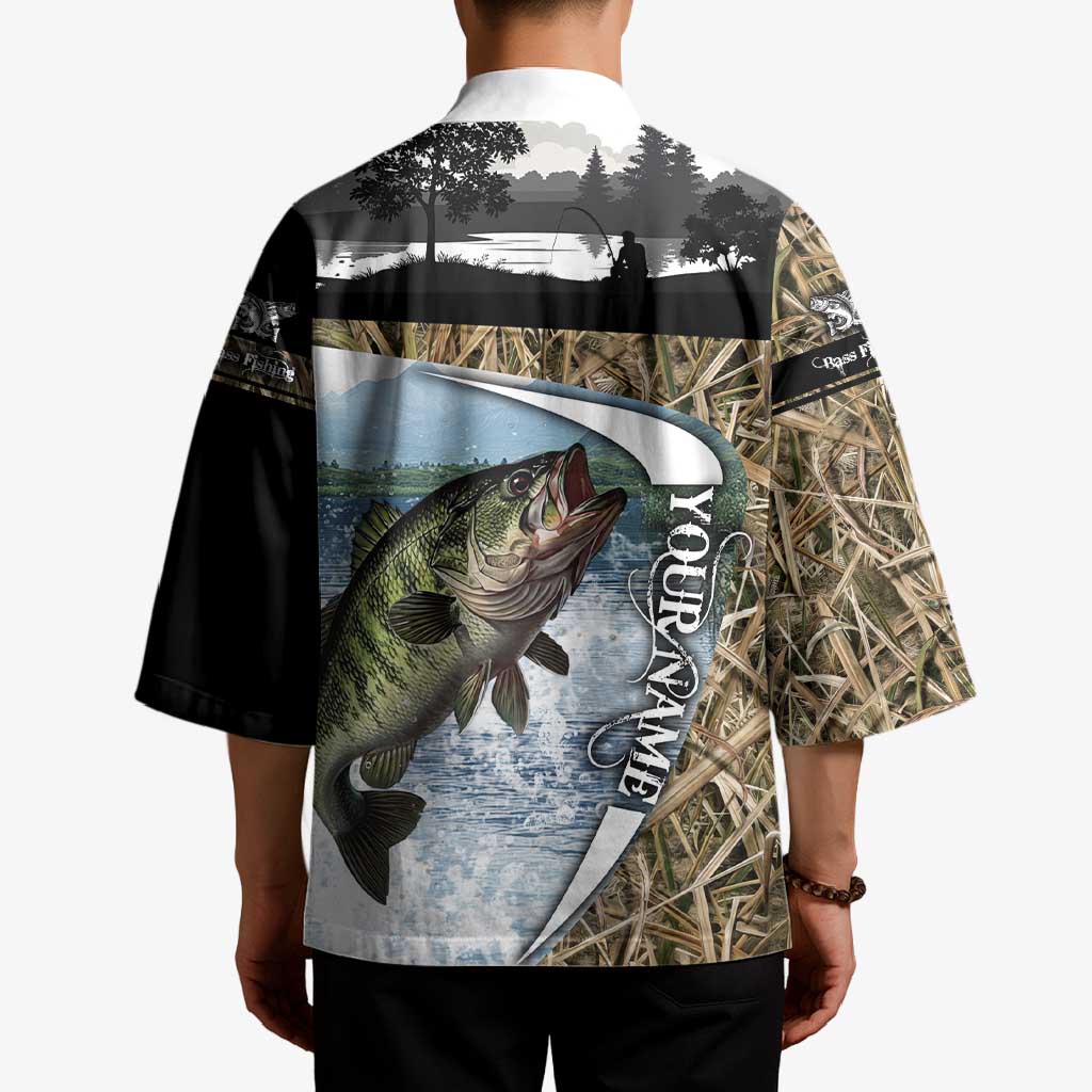 Personalized Largemouth Bass Fishing Kimono with Camo Reeds - Outdoor Angler Design - Wonder Print Shop