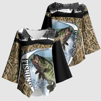 Personalized Largemouth Bass Fishing Kimono Sleeve Blouse with Camo Reeds - Outdoor Angler Design - Wonder Print Shop