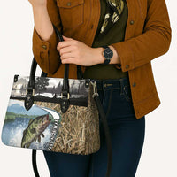 Personalized Largemouth Bass Fishing Leather Bag with Camo Reeds - Outdoor Angler Design - Wonder Print Shop