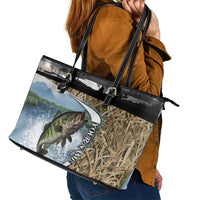 Personalized Largemouth Bass Fishing Leather Tote Bag with Camo Reeds - Outdoor Angler Design - Wonder Print Shop