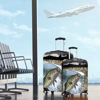 Personalized Largemouth Bass Fishing Luggage Cover with Camo Reeds - Outdoor Angler Design - Wonder Print Shop