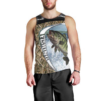 Personalized Largemouth Bass Fishing Men Tank Top with Camo Reeds - Outdoor Angler Design - Wonder Print Shop
