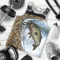 Personalized Largemouth Bass Fishing Men Tank Top with Camo Reeds - Outdoor Angler Design - Wonder Print Shop