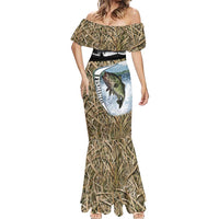 Personalized Largemouth Bass Fishing Mermaid Dress with Camo Reeds - Outdoor Angler Design - Wonder Print Shop